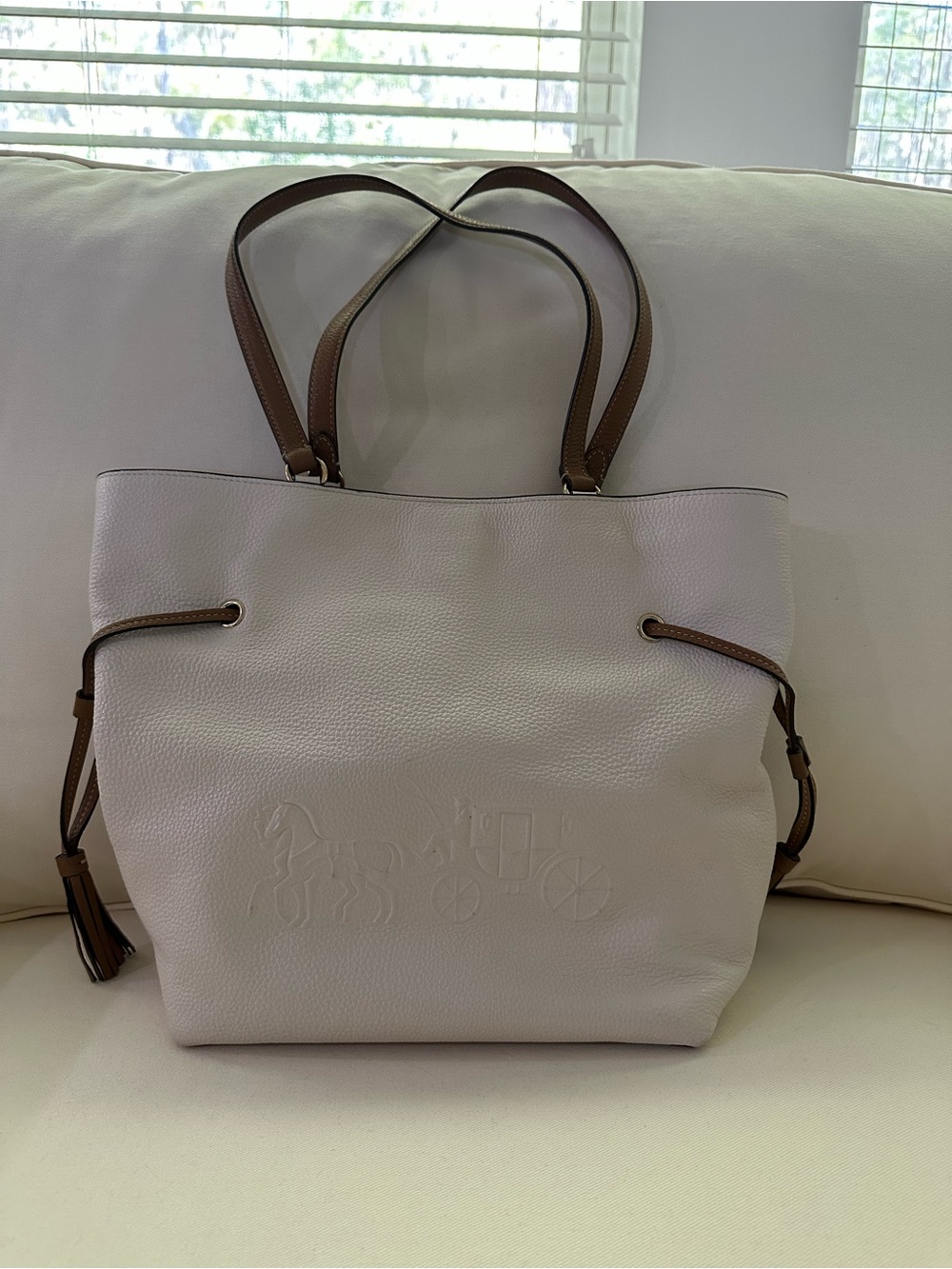 Coach White Leather Tote with Tan Trim